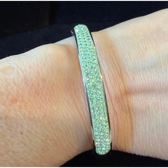 Jacmel Jewelry - Hinged Bangle bracelet by JCM Stainless Steel with lite green rhinestones size 7